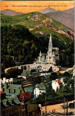 Vintage Lourdes Basilica View from Route de Pau French Postcard