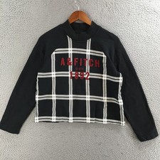 Abercrombie Fitch Sweatshirt Women M Long Sleeve Cropped Logo Pullover Black