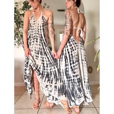 Vintage Y2K Tie Dye Backless Handkerchief Hem Maxi Dress Boho Festival