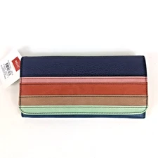 NEW TAGS Relic Trifold Faux Leather Wallet Blue Multi Stripe Aqua Pink Snap Zip