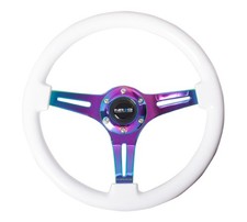 NRG Classic Wood Grain Steering Wheel (350mm) White Paint Grip w/Neochrome