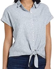 Weatherproof Vintage Womens Tie Front Short Sleeve Top Blue Medium NWT