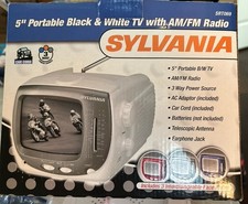 Sylvania 5" Portable B W TV AM/FM Radio 3 Way Power Source SRT069 Open-Box