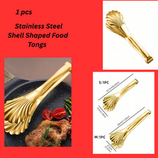 Stainless Steel Shell Shaped Food Tongs Bread Steak BBQ Clip for Cooking