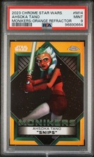 2023 TOPPS CHROME STAR WARS MONIKERS ORANGE REFRACTOR AHSOKA TANO 20/25 PSA 9