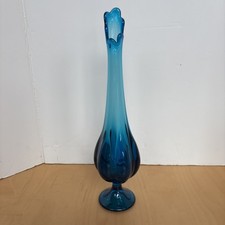 Viking Glass Bluenique Six Petal Swung Vase MCM Vintage 14.5 Excellent