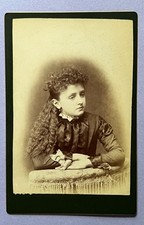 Antique Cabinet Card Lovely Young Girl Melancholy Sad Expression Long Hair