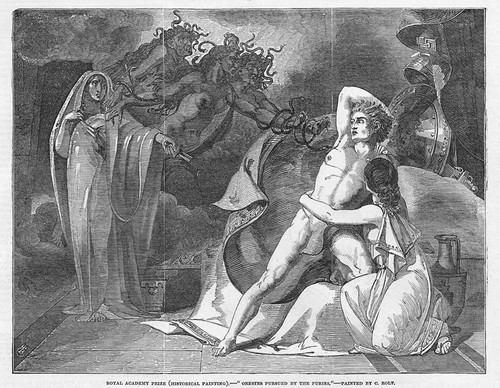 Orestes Pursued by the Furies by Charles Rolt - Antique Print 1853