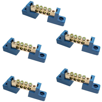5 PCS Brass Wire Screw Terminal 4 Positions Terminal Bus Bar Blue Grounding