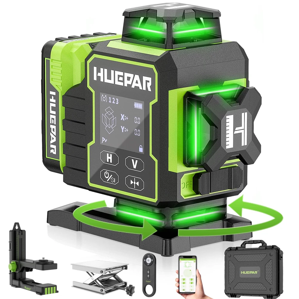 Huepar W04CG Laser Level 360 Self Leveling, 4x360° Bluetooth Laser Level with...