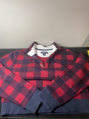 Lands End 1/4 Zip Buffalo Check Plaid Fleece Pullover Sweater M38-40 