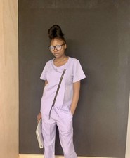 Stylish Women's Asymmetrical Zip closure scrub set