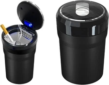 Car Ashtray with Lid, Easy Clean up Detachable Smokeless Ashtray with LED Blue L