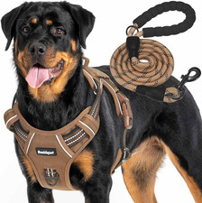 Tactical No Pull Dog Harness with Leash, Large, Brown
