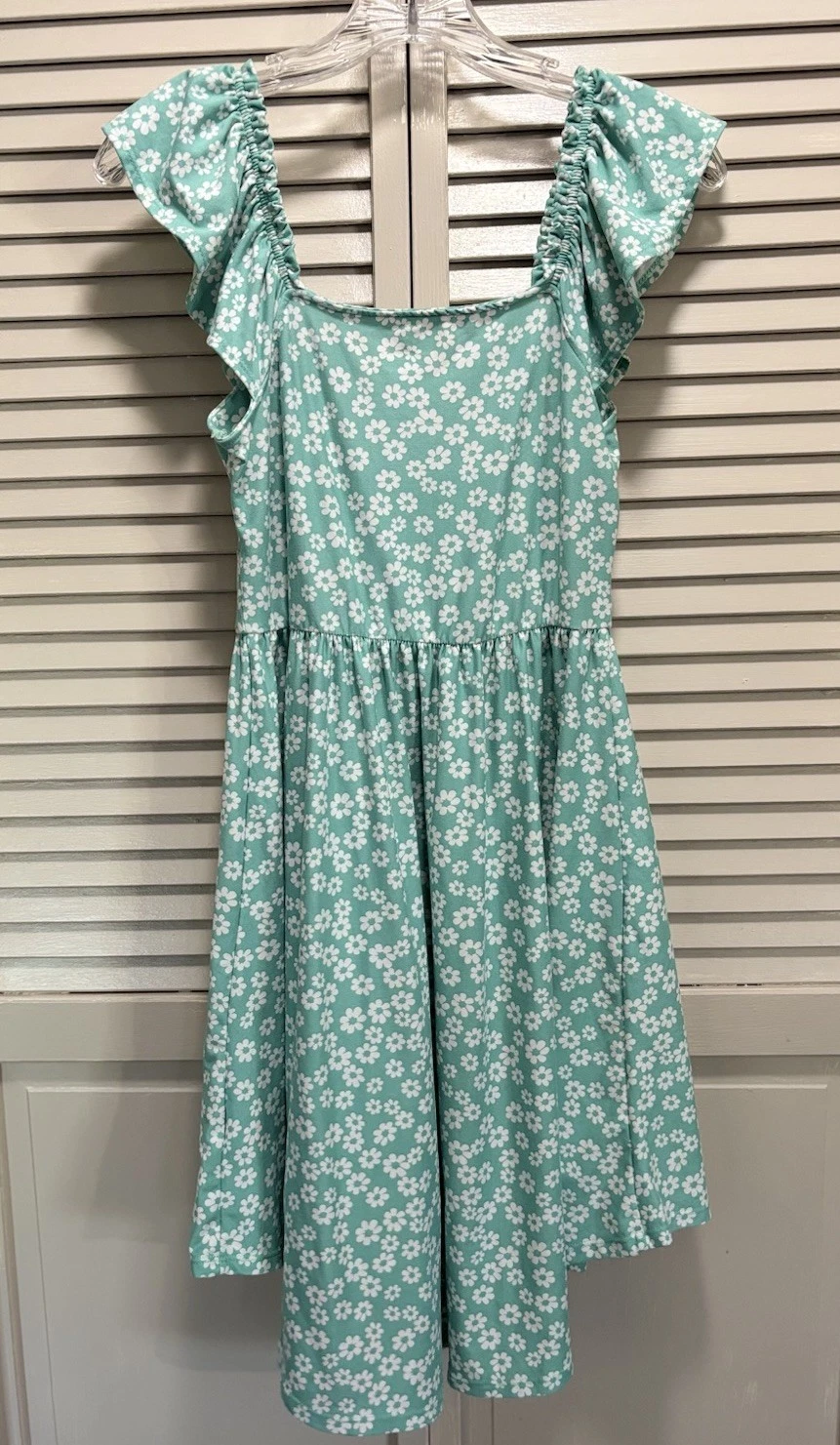 VETEMENTS Abito da sole floreale verde bianco senza confini con volant e spalline taglia M alto basso