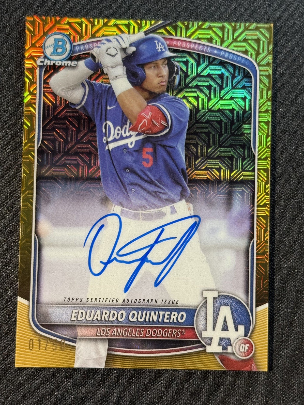 2025 Bowman Chrome Prospects Eduardo Quintero Mega Box Gold Auto Refractor 1/50