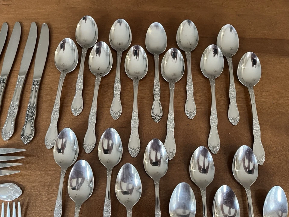 Lote de 45 cubiertos florales vintage MCM Northland acero inoxidable Corea Foto 4 de 4