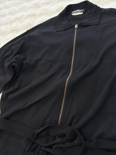 Salvatore Ferragamo, Vintage Salvatore Ferragamo Black Cotton Full Zip Belted Safari Jacket M Italy