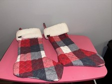 Rare Set Of 2 16  UGG Hunter Plaid Christmas Stocking Red Plaid Fleece Trim