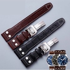   SMOOTH LEATHER WATCH BAND CLASP FOR IWC BIG PILOT PORTUGUESE AVIATION SIZE 22MM