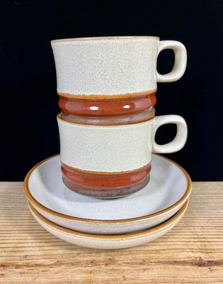Denby Potters Wheel Stoneware Rust Cup And Saucer Set of 2 England MCM
