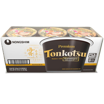 Nongshim Tonkotsu Ramen with Kuromayu Noodle Big Bowl, 3.56 Ounce (Pack of 6)