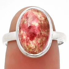 Natural Pink Thulite - Norway 925 Sterling Silver Ring s.8 Jewelry R-1007