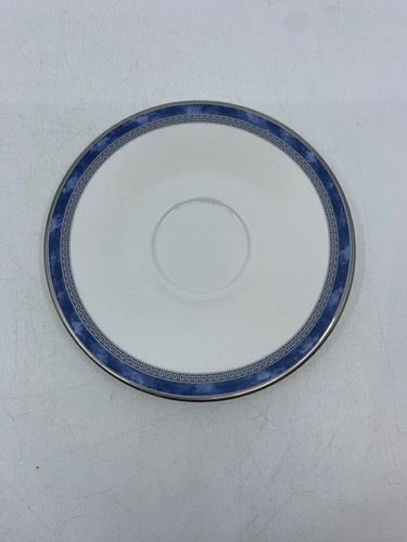 8pc Royal Doulton Atlanta Blue Silver Greek Key Cup & Saucers- Svc for 4 - Picture 9 of 10
