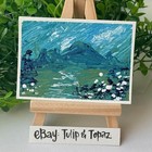 ACEO Original Art Acrylic Landscap: Blue Green Mountain by Jill/ Tulip and Topaz — photo 1