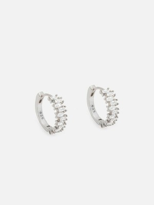1ct Huggies Earrings Baguette Simulated Diamond Petite 14k White Gold Plated