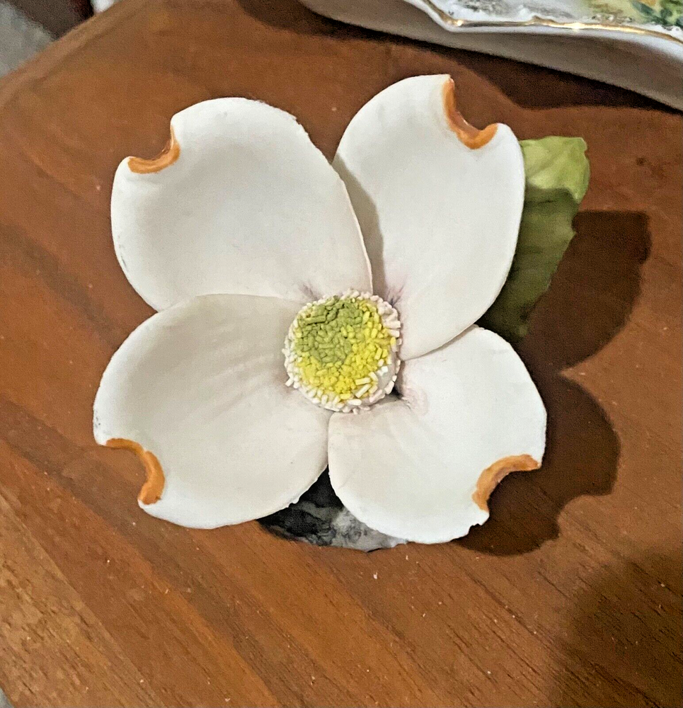 Vintage E&R Golden Crown Dogwood Flower Figurine Made in Italy Bisque 3” Figure