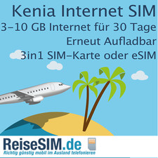 Prepaid Internet SIM-Karte oder eSIM für Kenia mit 3-10 GB für 30 Tage