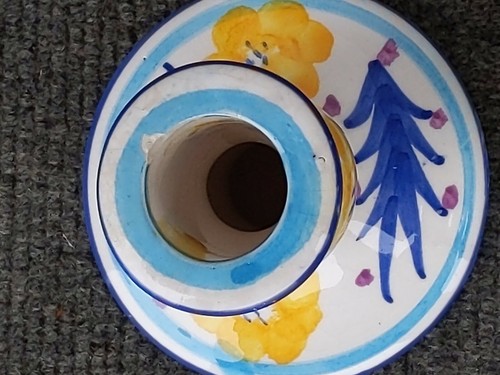 Floral gold and blue ceramic candlesticks by World Bazaars, Inc, 3 1/8" h 1" d - Picture 6 of 6