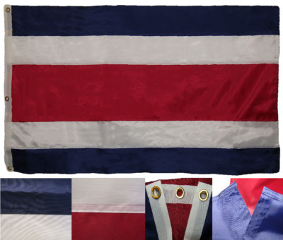 3x5 Embroidered Sewn Costa Rica Plain Premium Quality 300D Nylon Flag 3 clips