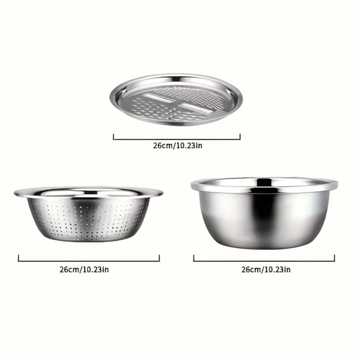 3 - Piece Stainless Steel Set - Multifunctional Strainer & Mixing Bowl for Fruit
