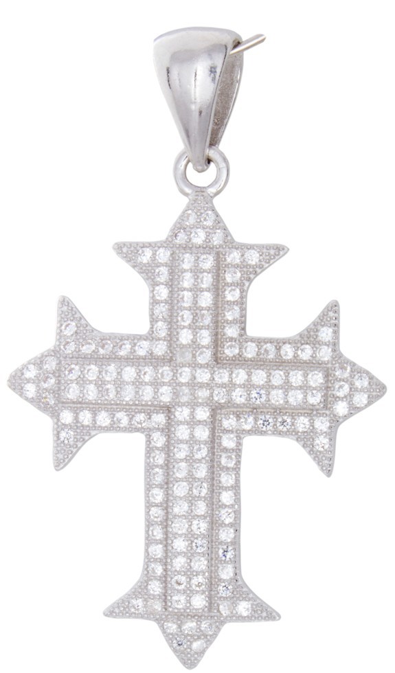 Подвеска в виде креста из стерлингового серебра Унисекс серебристого цвета с кубическим цирконием 41x25 мм 4 грамма 6090₽