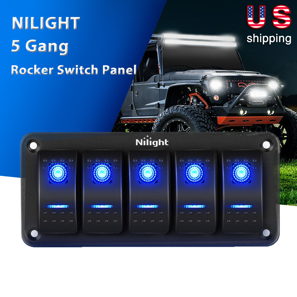 5Gang 12V/24V Dual USB LED Rocker Switch Panel Decal Fit Car Truck Boat Marine E