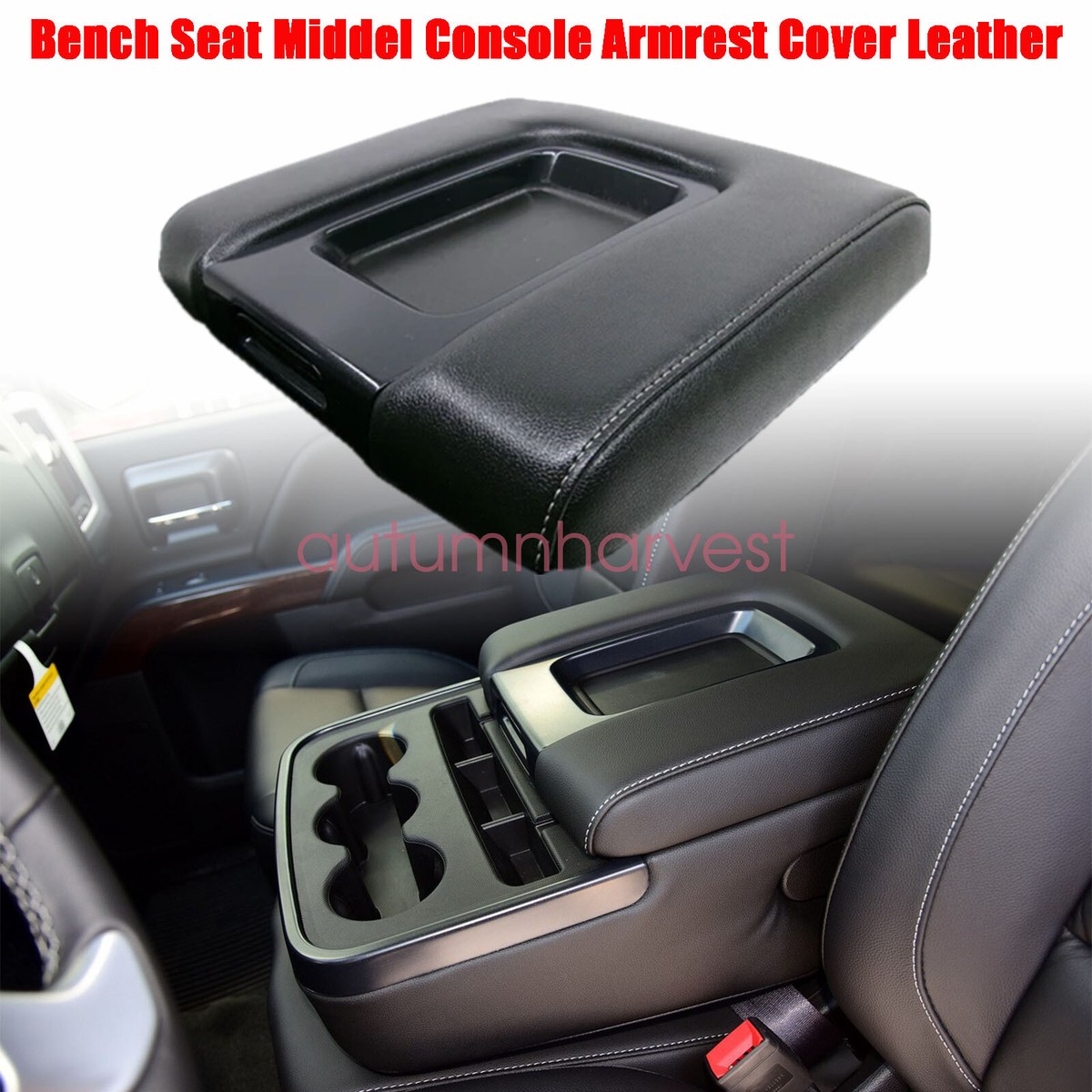 Bracciolo Personalizzato Silverado 2019-2020 Copertura Per Bracciolo Console Chevrolet Silverado 2019-20 - Pelle PVC Nera, Facile Installazione Copri Console Silverado