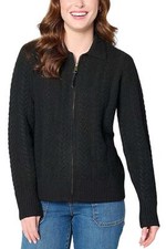 LOGO Life by Lori Goldstein Women's Zip-Up Sweater Black