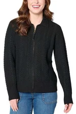 LOGO Life by Lori Goldstein Women's Zip-Up Sweater Black