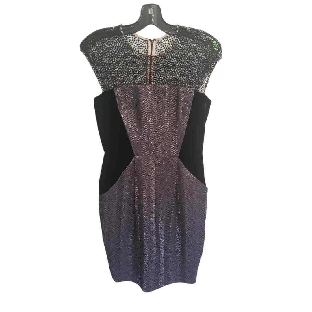 knee length dresses for ladies 1990s Carmen Marc Valvo Black Beaded Evening Dress with Drop Neckline Size  Small main image 0