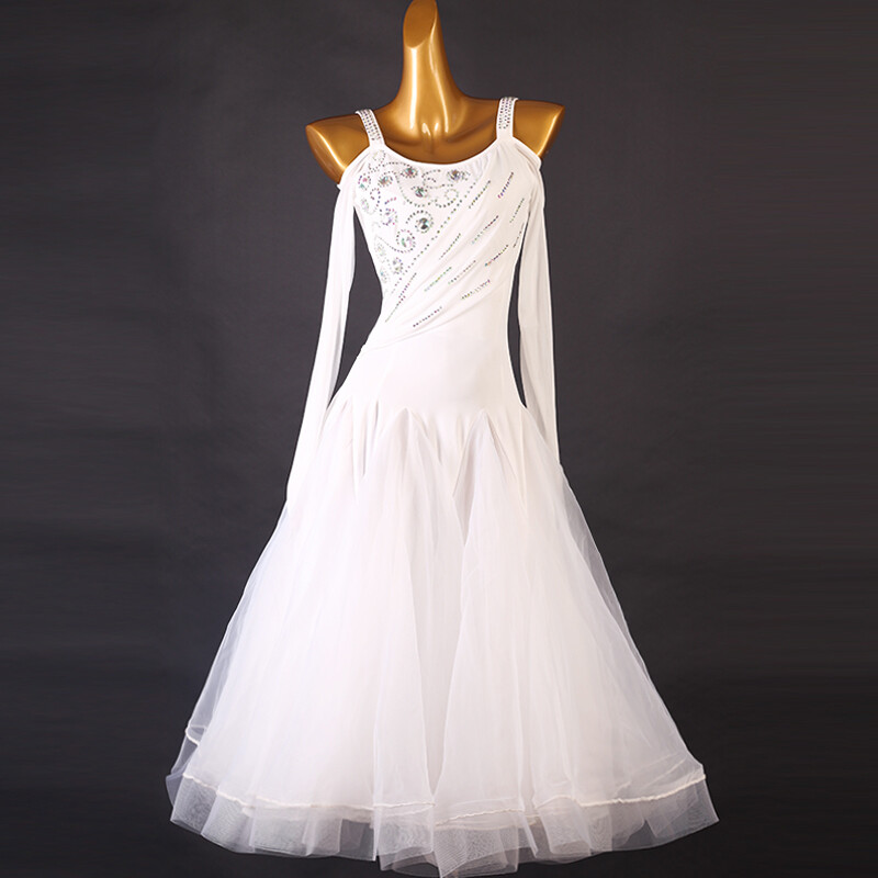 Ballroom Waltz Dress NEW Latin Ballroom Dance Dress Modern Salsa Waltz  Standard Long Dress#F783 White