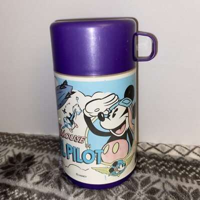 Vintage Mickey Mouse The Mail Pilot Aladdin thermos Disney