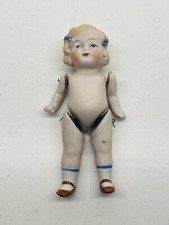 Antique Pudgy Tummy Blue Bow Mignonette Jointed Miniature Bisque 5 Doll German