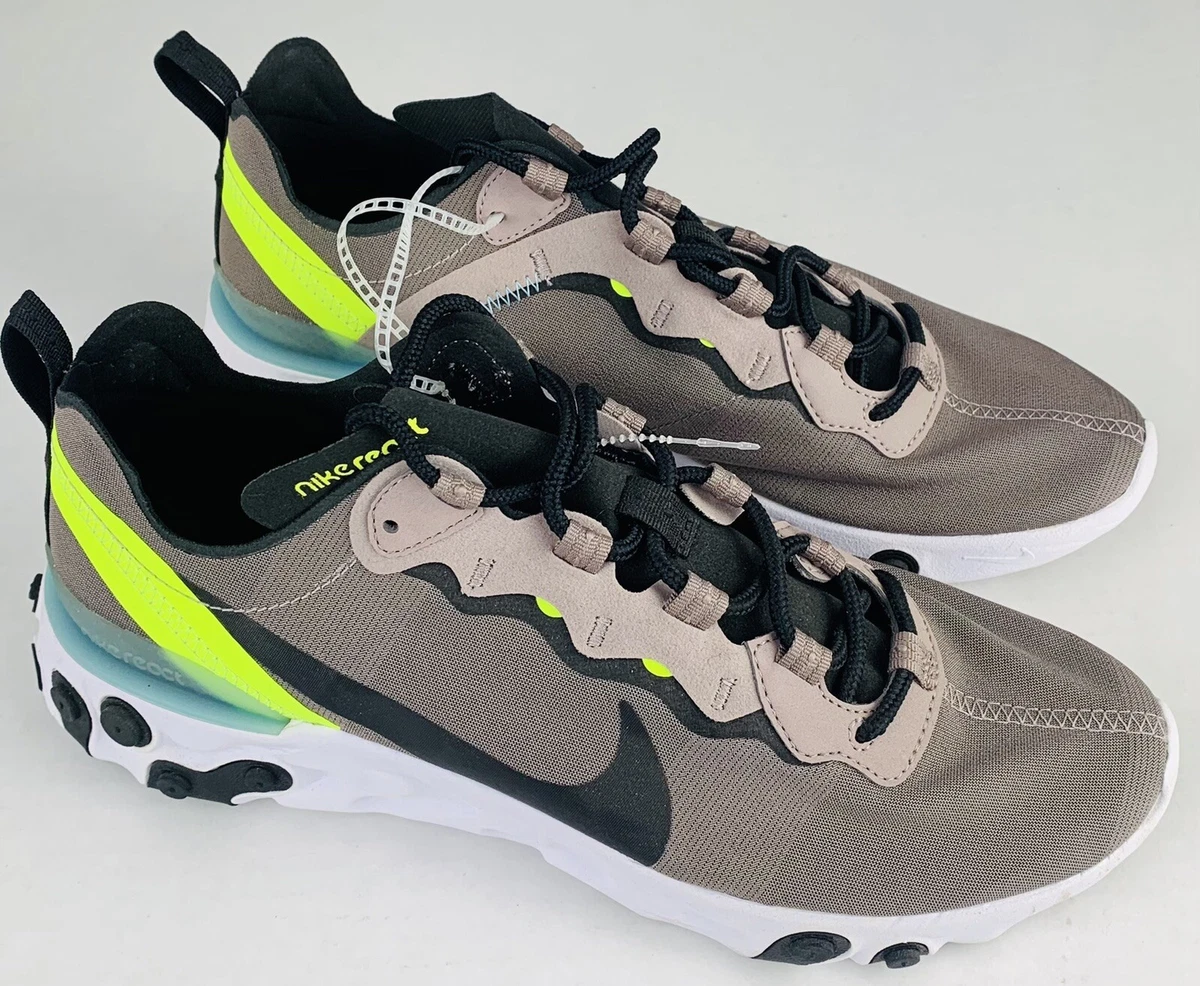 size 8) Nike React Element 55 'Pumice' Volt Green Black Running