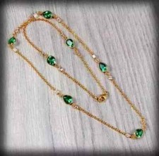Lab Created Emerald  Diamond Necklace 14K Yellow Gold Plated 2.30 CT