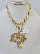 Real 10k Solid Rope Chain Money Tree Charm Set 3mm 20"-30" Inch Necklace Gold