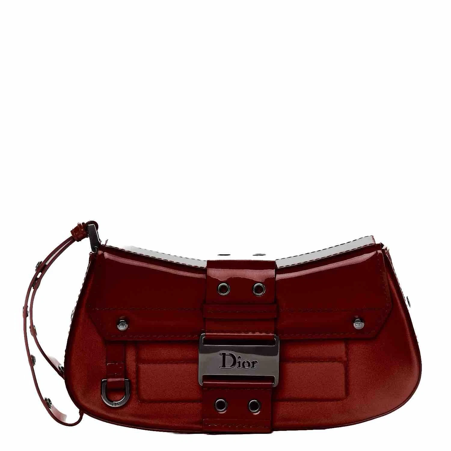 Sac bracelet Christian Dior satin Patent Street chic Columbus Bourgogne