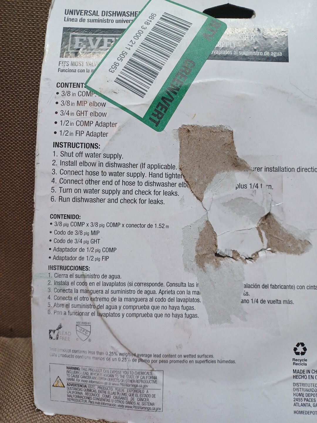 NEW Everbilt Dishwasher Supply line 5'x3/8"x 3/8" eBay