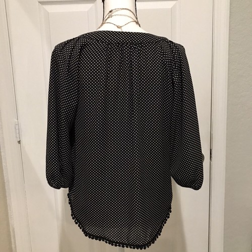 My Michelle -Black with White Polka Dot 3/4 Sleeve Lace Inset Blouse Size S - Picture 5 of 6